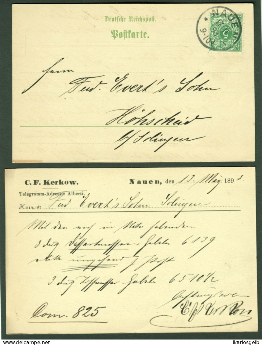 Nauen 1883 " C.F.Kerkow Handlung " Geschäfts-Postkarte 5Pf Bedarf > Solingen Höhscheid - Nauen