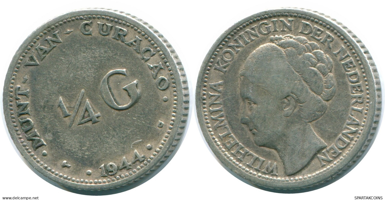 1/4 GULDEN 1944 CURACAO Netherlands SILVER Colonial Coin #NL10554.4.U - Curacao