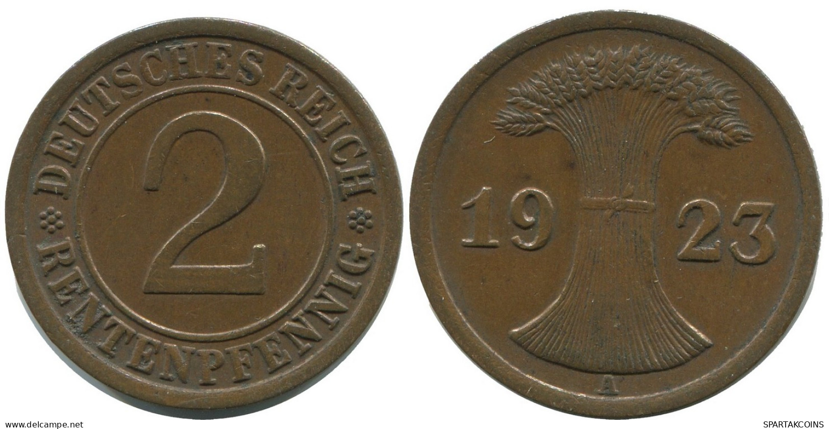 2 RENTENPFENNIG 1923 A GERMANY Coin #AD487.9.U - 2 Rentenpfennig & 2 Reichspfennig