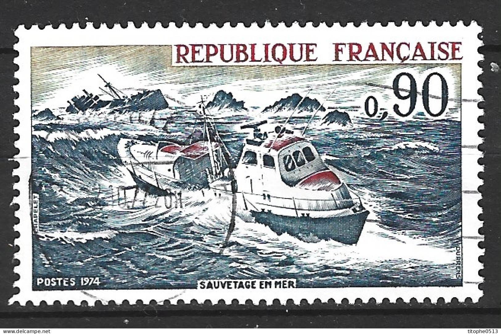 FRANCE. N°1791 Oblitéré De 1974. Sauvetage En Mer/Bateau. - First Aid