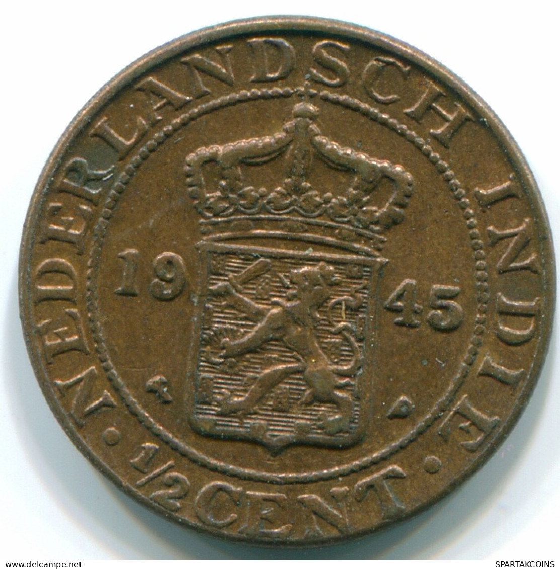 1/2 CENT 1945 NETHERLANDS EAST INDIES INDONESIA Bronze Colonial Coin #S13106.U - Niederländisch-Indien