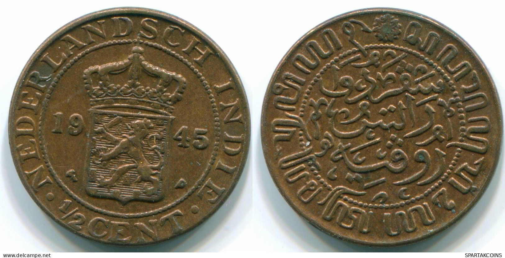 1/2 CENT 1945 NETHERLANDS EAST INDIES INDONESIA Bronze Colonial Coin #S13106.U - Niederländisch-Indien