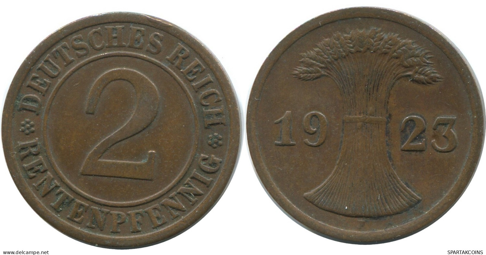 2 RENTENPFENNIG 1923 F DEUTSCHLAND Münze GERMANY #AE289.D - 2 Rentenpfennig & 2 Reichspfennig