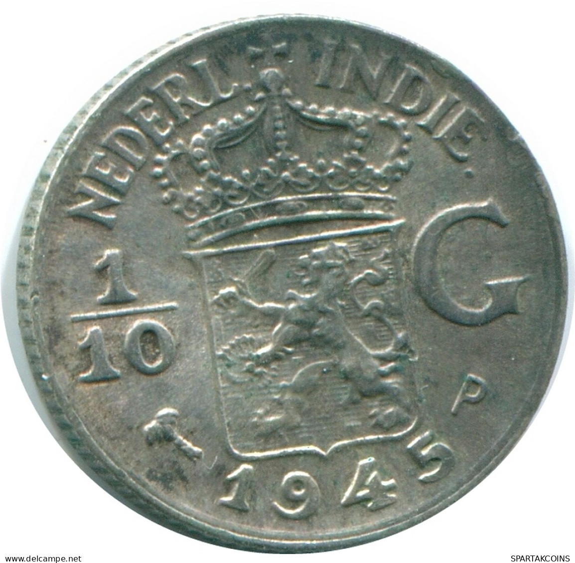 1/10 GULDEN 1945 P NIEDERLANDE OSTINDIEN SILBER Koloniale Münze #NL14064.3.D - Niederländisch-Indien