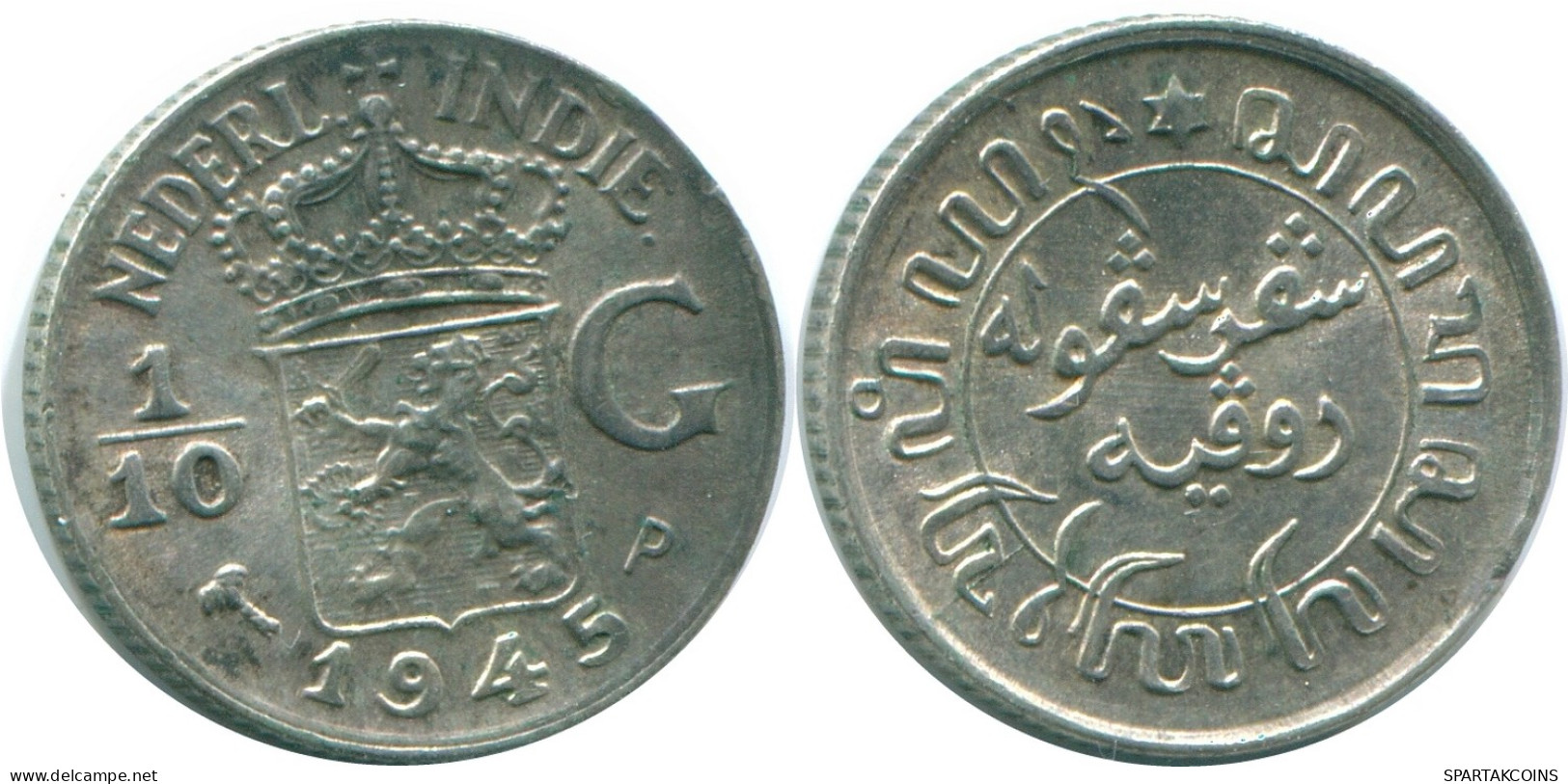 1/10 GULDEN 1945 P NIEDERLANDE OSTINDIEN SILBER Koloniale Münze #NL14064.3.D - Niederländisch-Indien