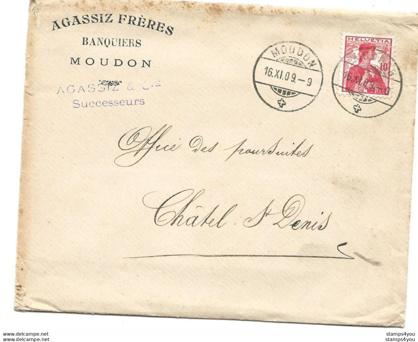 VD - 80 - Enveloppe Avec Superbes Cachets à Date Moudon 1909 - Autres & Non Classés