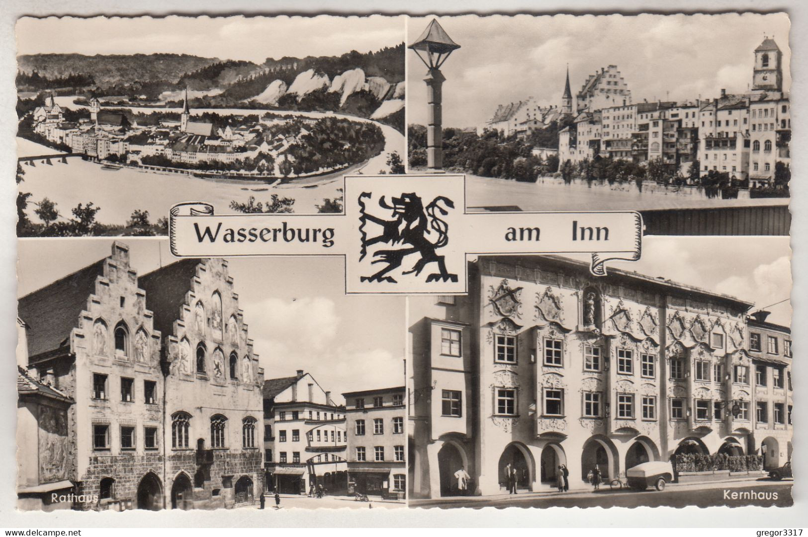 C7221) WASSERBURG Am INN - Rathaus Kernhaus - Fluss - Tolle S/W Mehrbild AK Mit Wappen - Wasserburg (Inn)