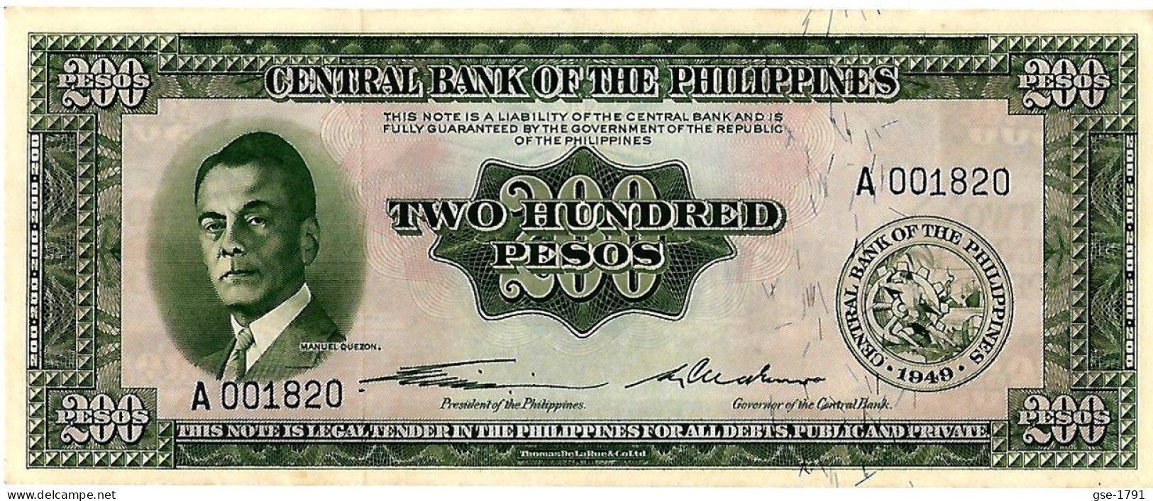PHILIPPINES "ENGLISH" Série  200 Peso  Manuel QUEZON # 140     NEUF - Philippines