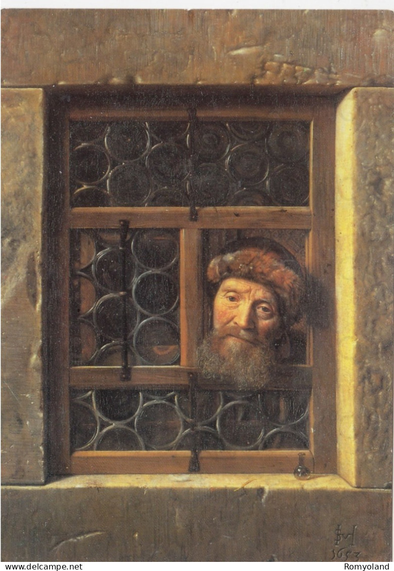 CARTOLINA  VIENNA,AUSTRIA-KUNSTHISTORISCHES MUSEUM-SAMUEL VON HOOGSTRAETEN-DER MANN IM FENSTER 1653-VIAGGIATA 1997 - Musées