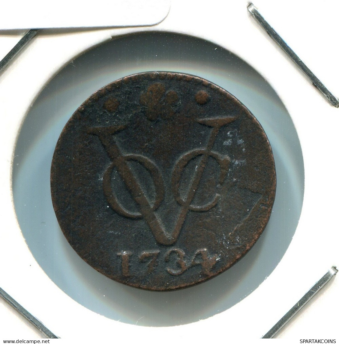 1734 HOLLAND VOC DUIT NETHERLANDS INDIES NEW YORK COLONIAL PENNY #VOC2054.10.U - Indes Néerlandaises