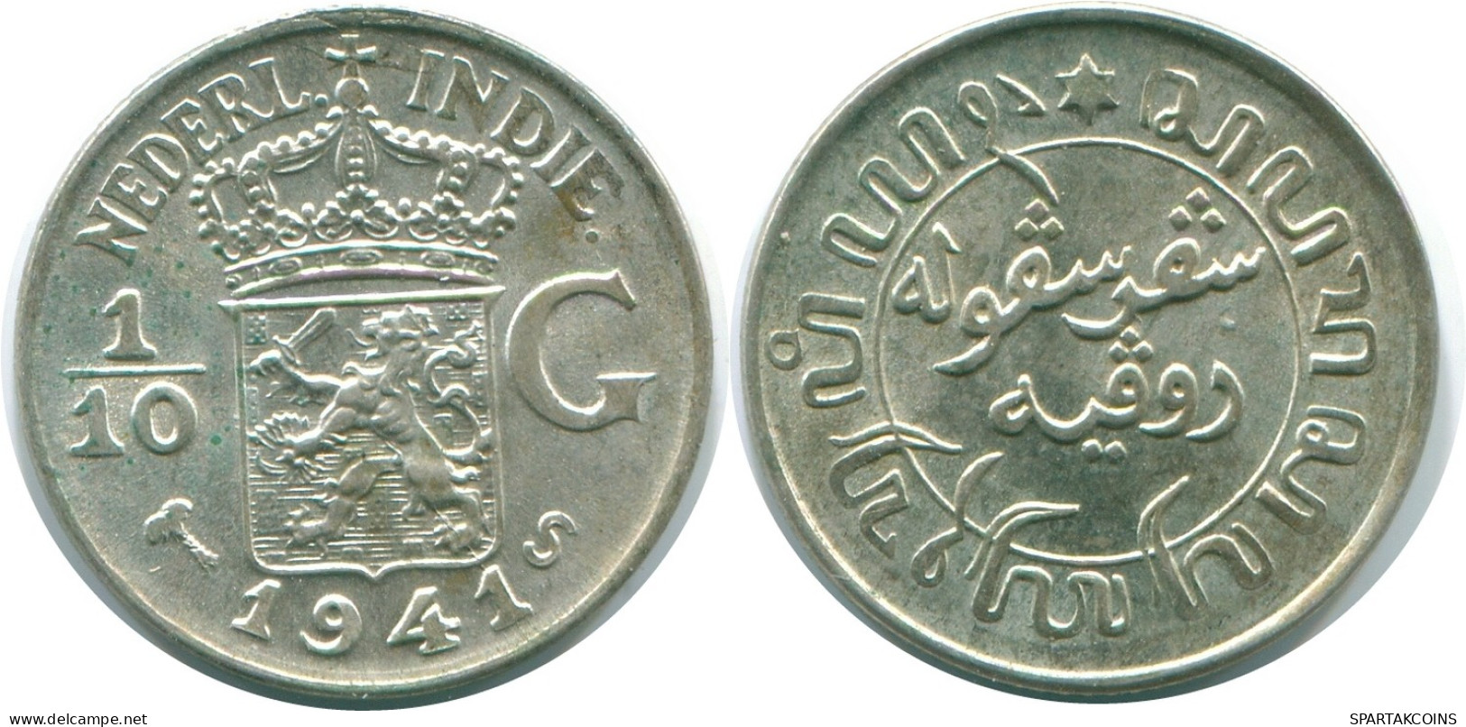 1/10 GULDEN 1941 S NIEDERLANDE OSTINDIEN SILBER Koloniale Münze #NL13694.3.D - Niederländisch-Indien