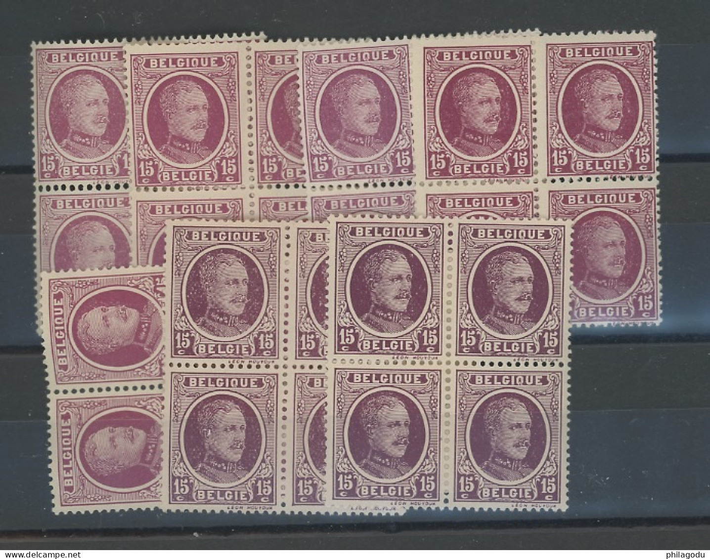 195  15c  **/*.  Nuances Couleurs  Kleuren Farben  5 Blocs De 4ex  Cote  -€  ? - 1922-1927 Houyoux