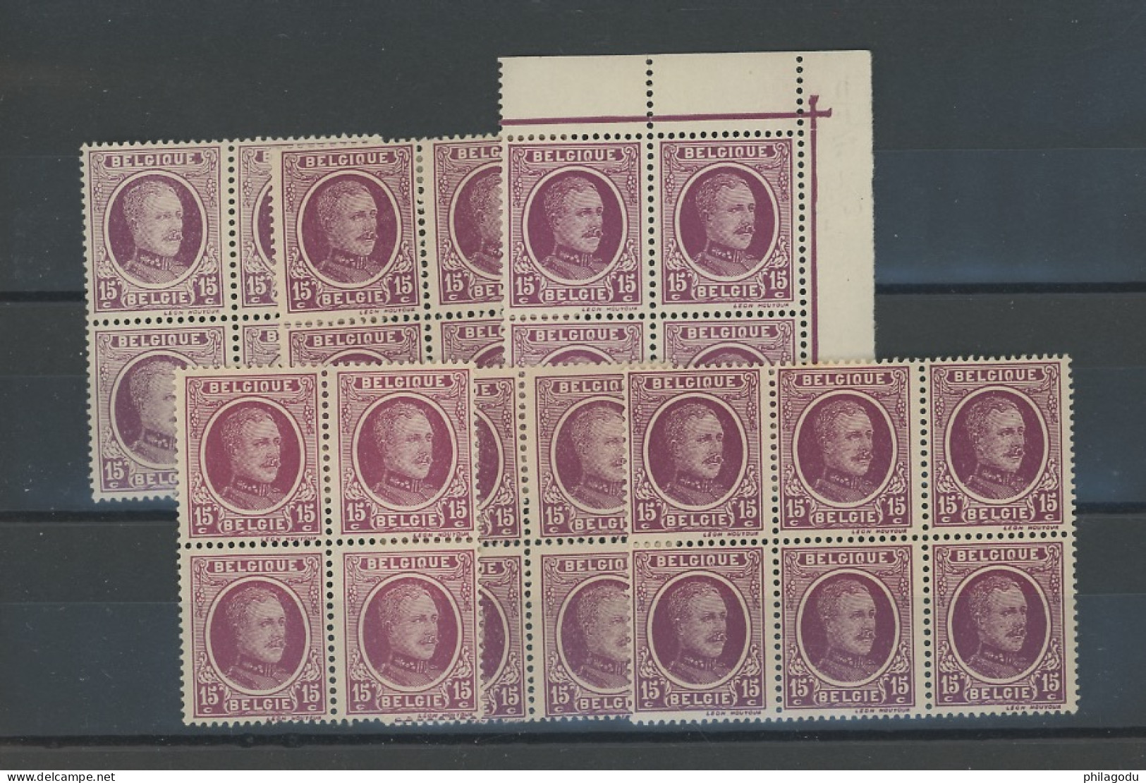 195  15c  **/*.  Nuances Couleurs  Kleuren Farben  5 Blocs De 4ex  Cote  -€  ? - 1922-1927 Houyoux