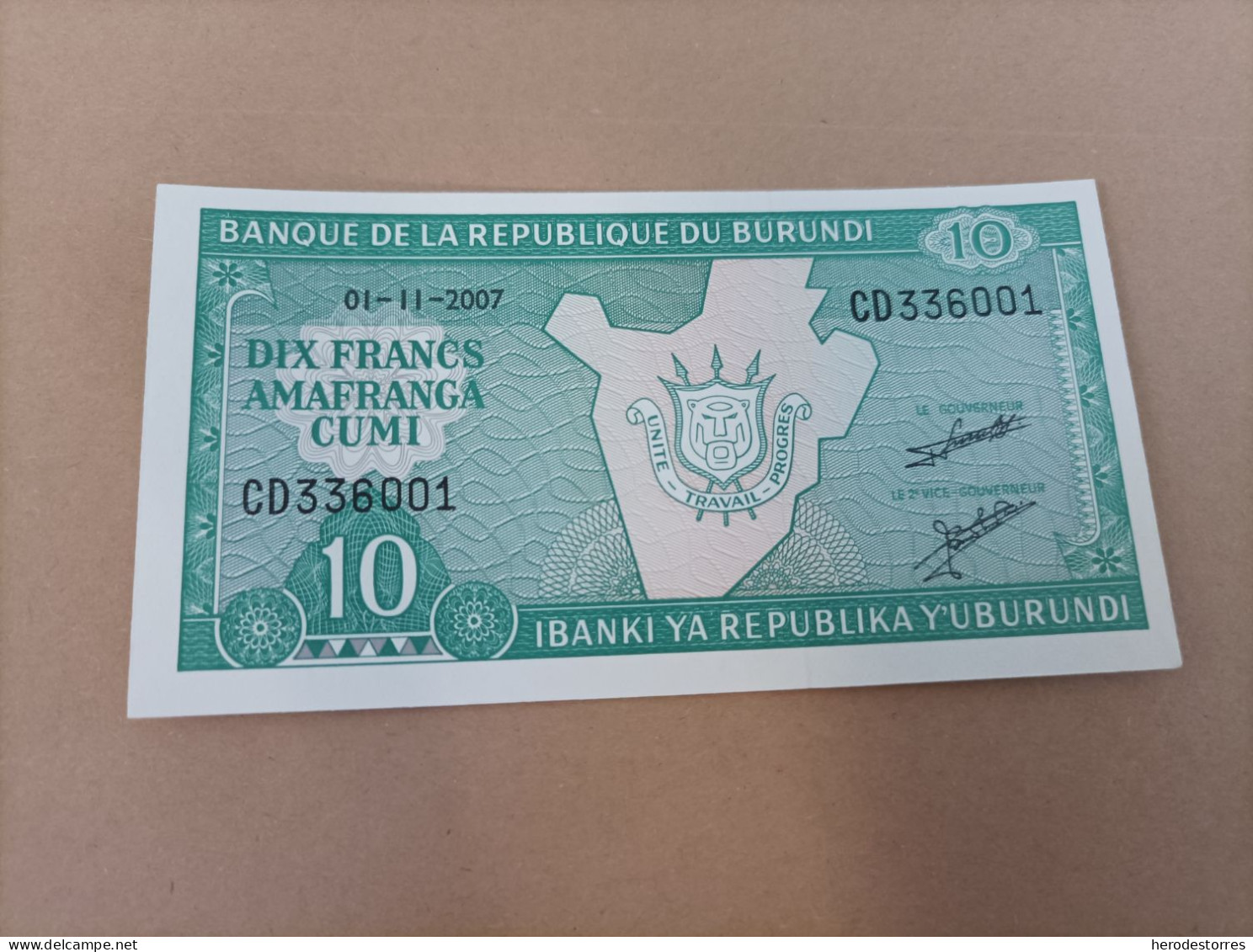 Billete De BURUNDI, Año 2007 De 10 FRANCS, UNC - Burundi