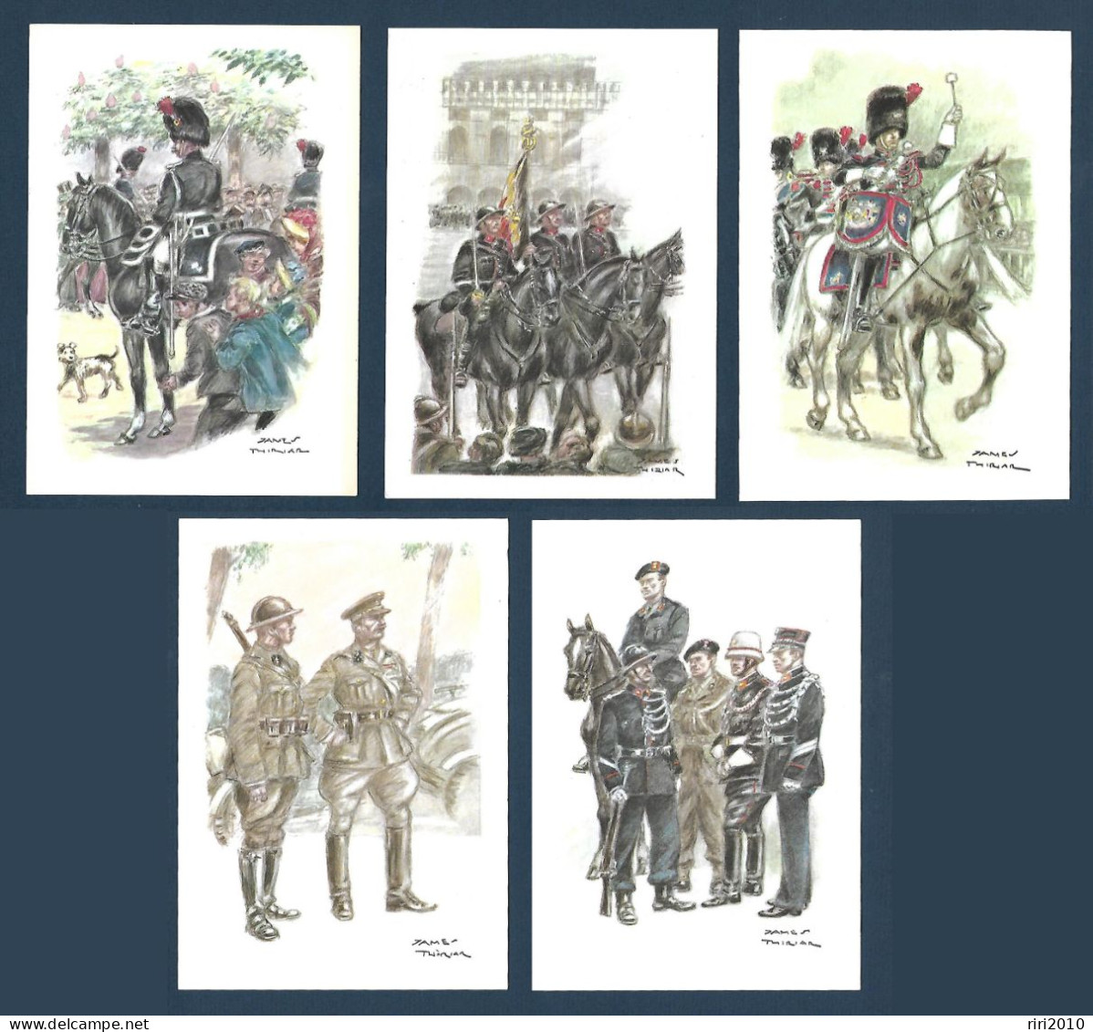 5 Cartes Collection Uniformes Belges - Gendarmes - Illustrateur James Thiriar - Historia - Uniformes