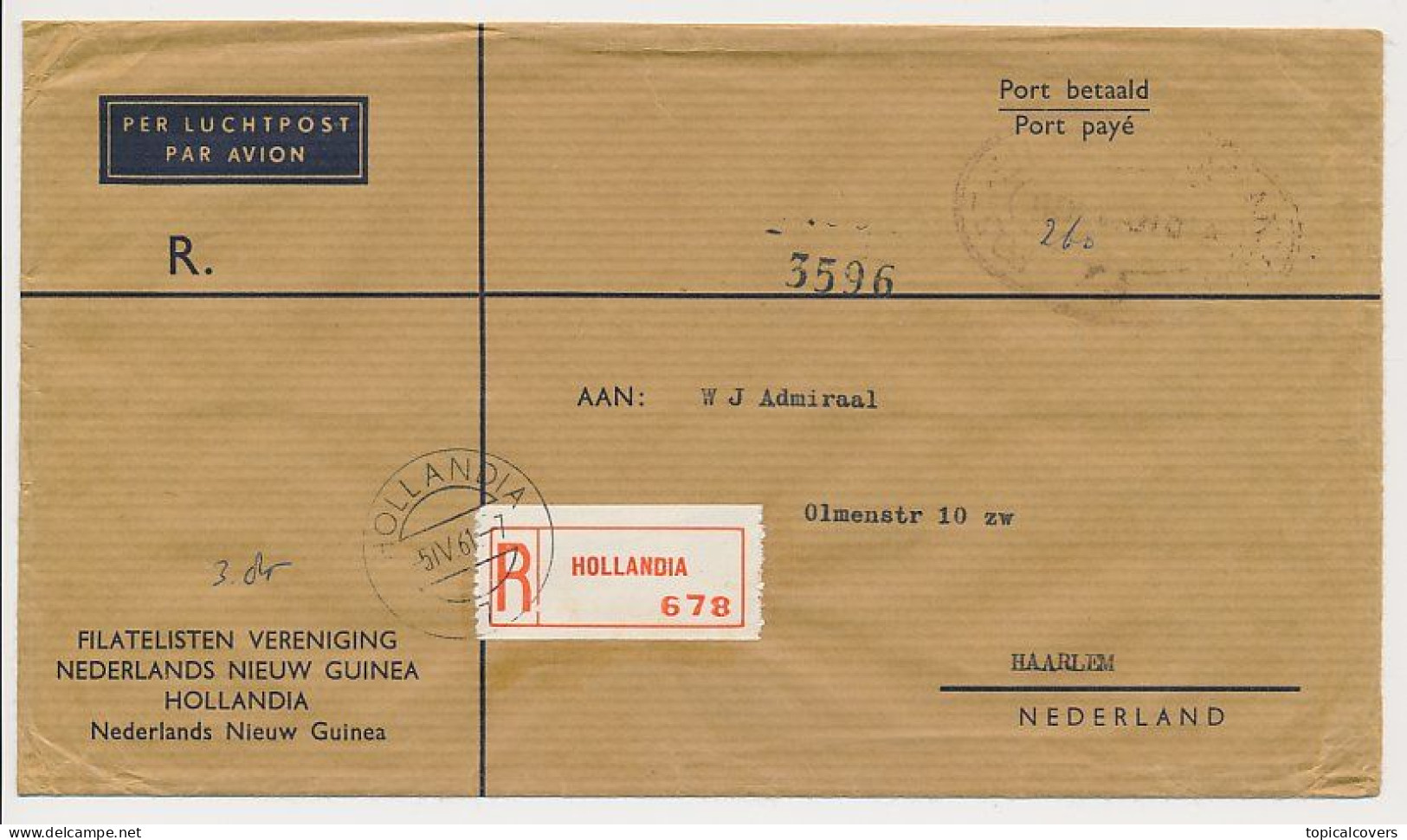 Registered Cover Hollandia Netherlands New Guinea 1960 - NNG - Nueva Guinea Holandesa