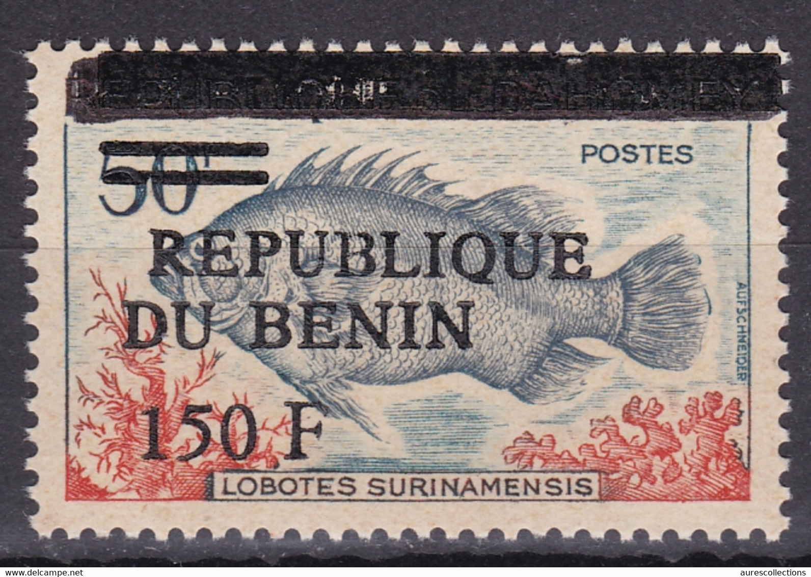 BENIN 1996 MICHEL 728 150F /50F Val 90€ - LOBOTES SURINAMENSIS FISH FISHES POISSONS- OVERPRINTED OVERPRINT SURCHARGE MNH - Bénin – Dahomey (1960-...)