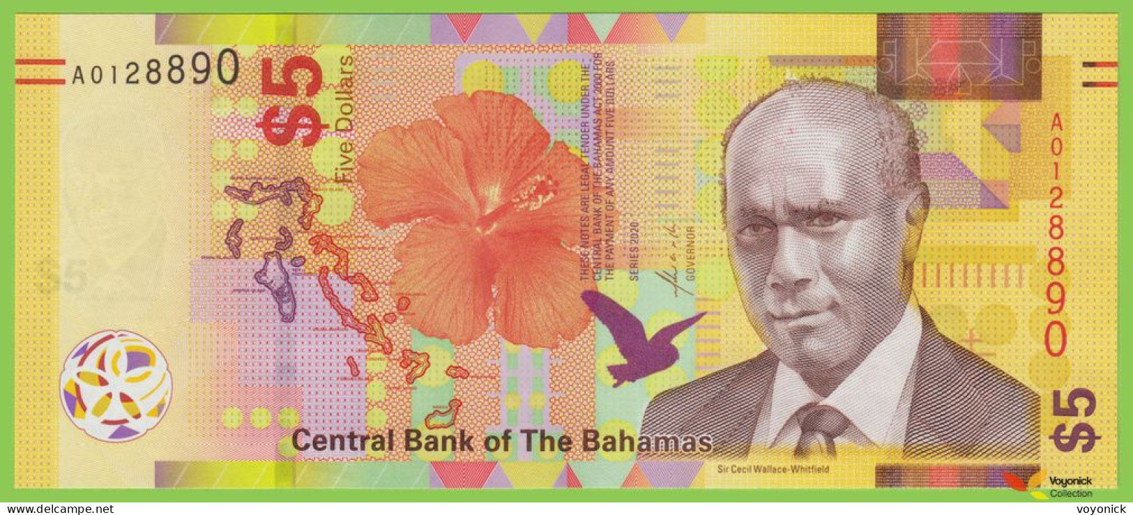 Voyo BAHAMAS 5 Dollars 2020 P78A B351a A UNC Hybrid - Bahamas