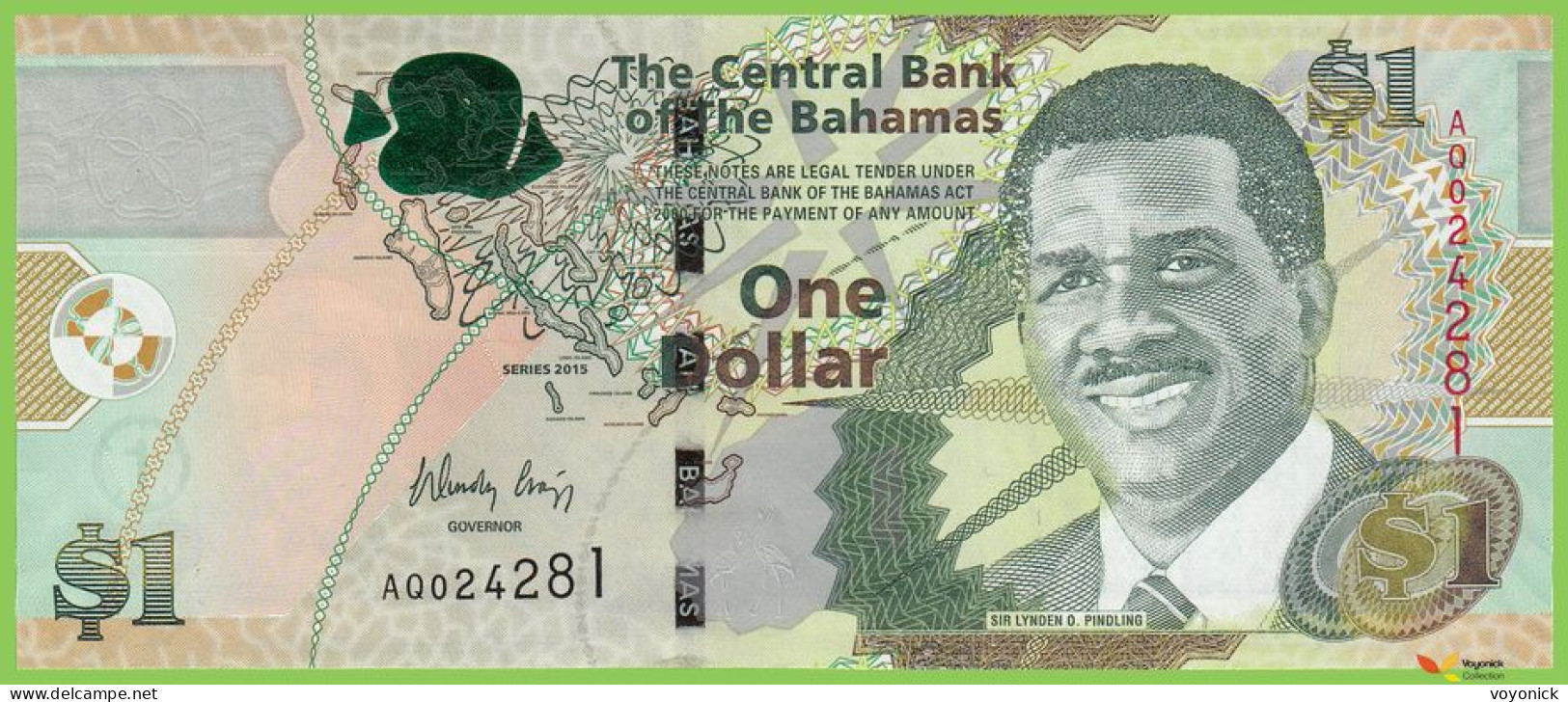 Voyo BAHAMAS 1 Dollar 2015 P71A B344a AQ UNC - Bahamas