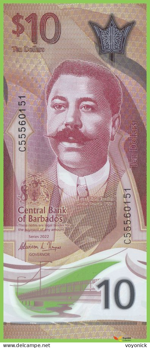 Voyo BARBADOS 10 Dollars 2022 P82 B241a C UNC Polymer - Barbades