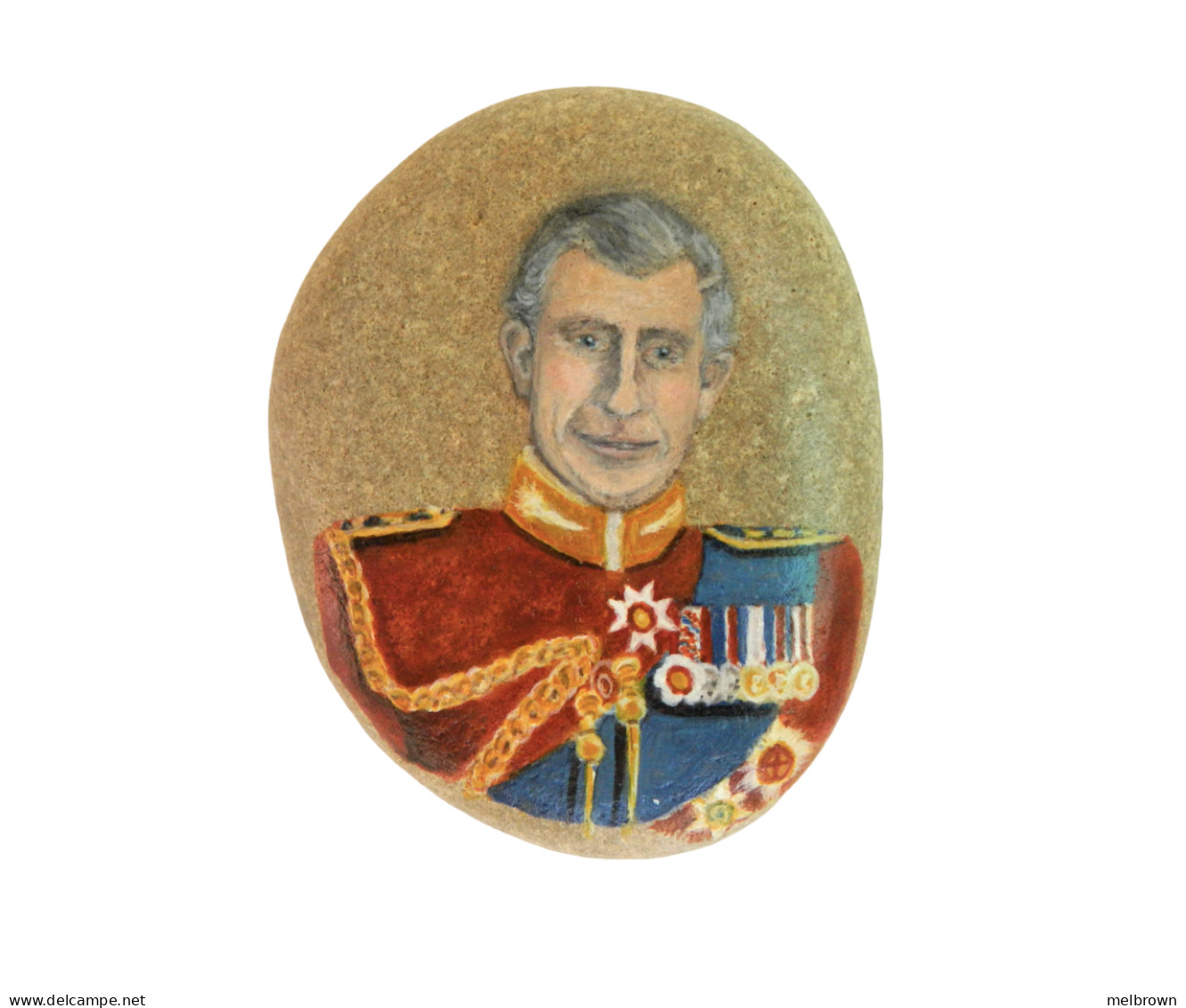 King Charles III Of The United Kingdom Hand Painted On A Beach Stone Paperweight - Personnages