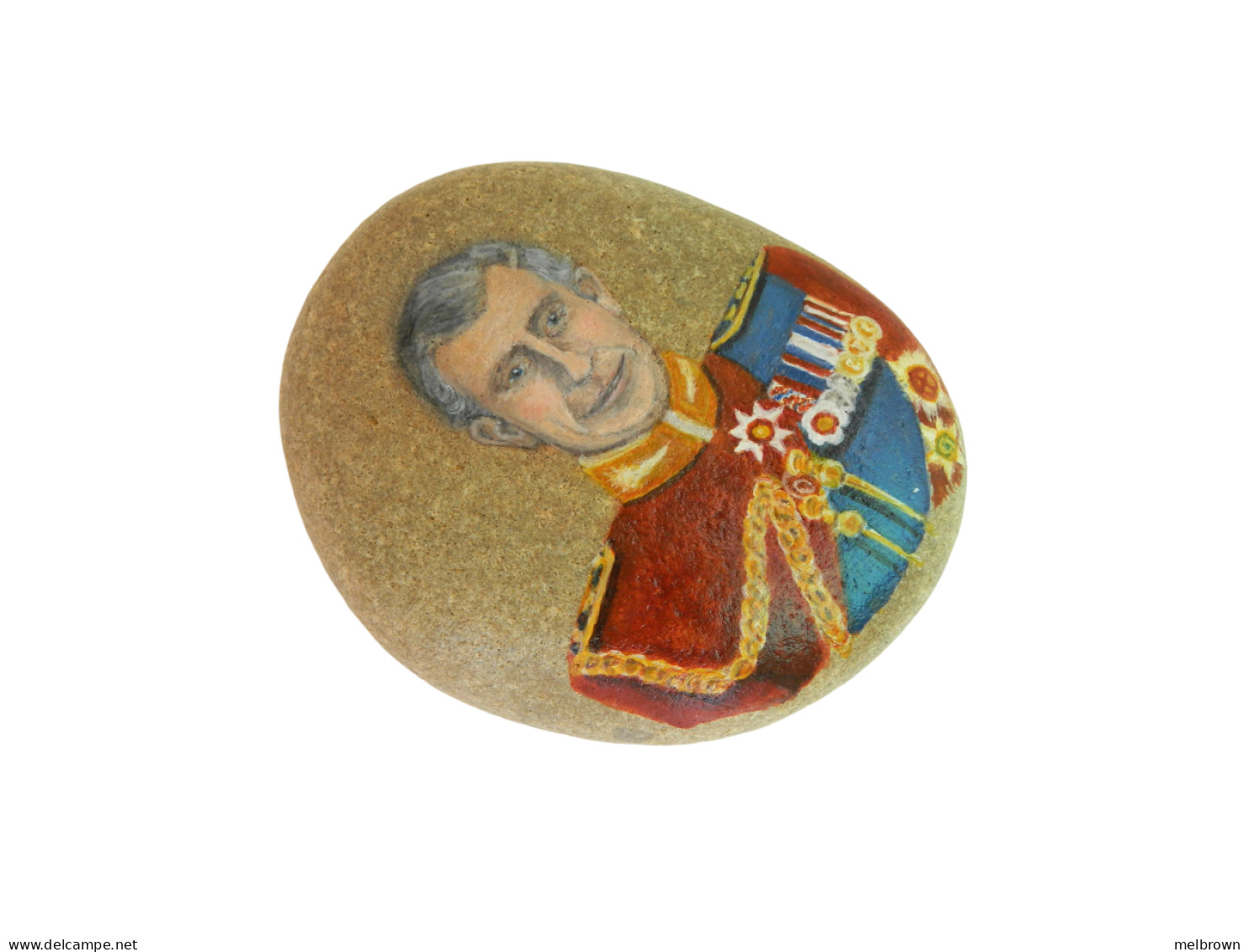 King Charles III Of The United Kingdom Hand Painted On A Beach Stone Paperweight - Briefbeschwerer