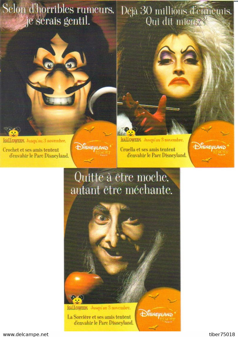 3 Cartes Postales "Cart'Com" (2002) Disneyland Resort Paris - Halloween (Crochet, Cruella, La Sorcière) - Halloween