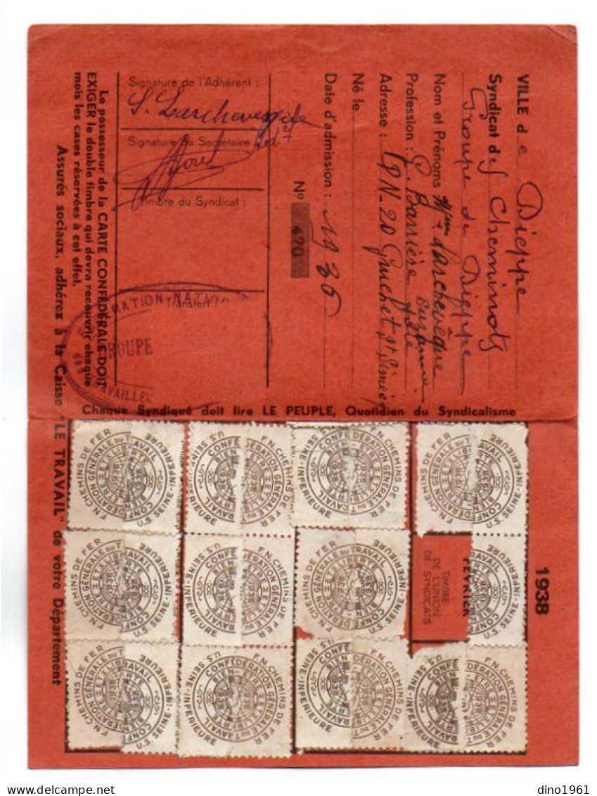 VP21.872 - DIEPPE X GRUCHET SAINT SIMEON - Carte Du Syndicat C.G.T. 1938 / Chemins De Fer / LARCHEVEQUE Garde Barrière - Other & Unclassified