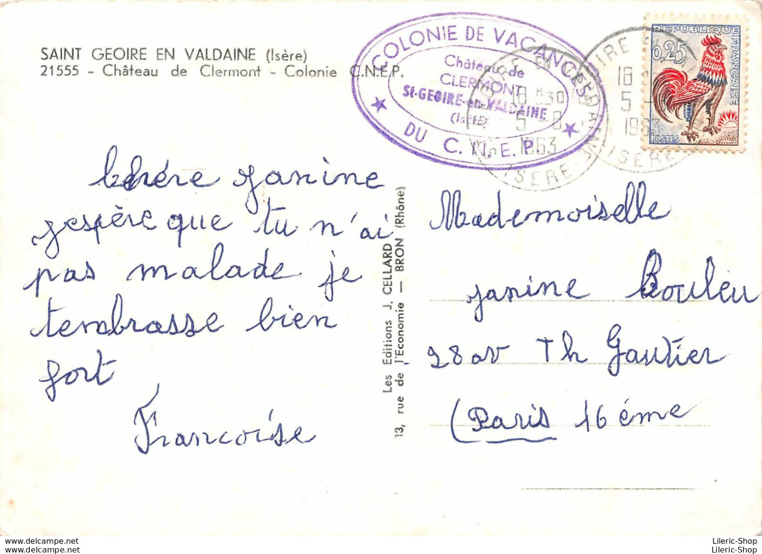 SAINT-GEOIRE-EN-VALDAINE (38) Colonie De Vacances C.N.E.P - Château De Clermont - Éd. J. CELLARD - Saint-Geoire-en-Valdaine