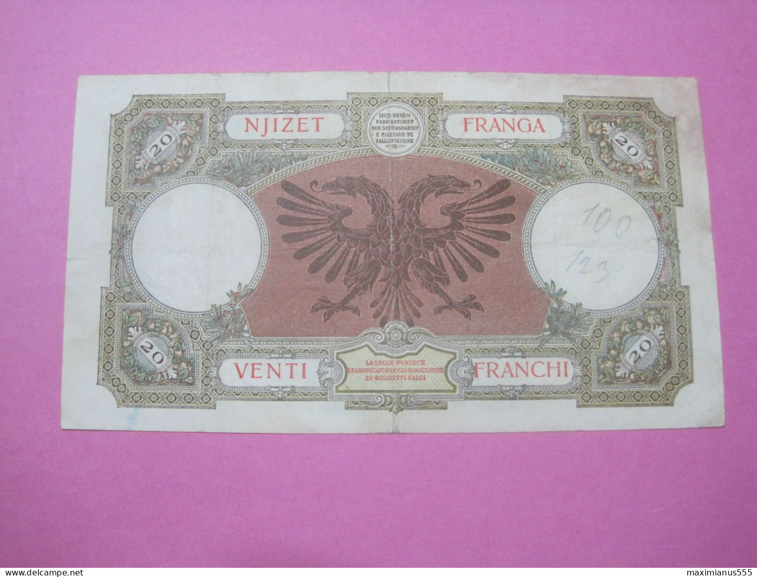 Albania 20 Franga ND 1939 (17) Good Serial Number 3332 - Albania