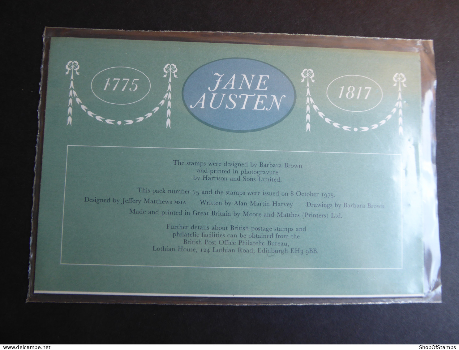 GREAT BRITAIN SG 989-92 JANE AUSTEN BIRTH BICENTENAY PRESENTATION PACK - Feuilles, Planches  Et Multiples