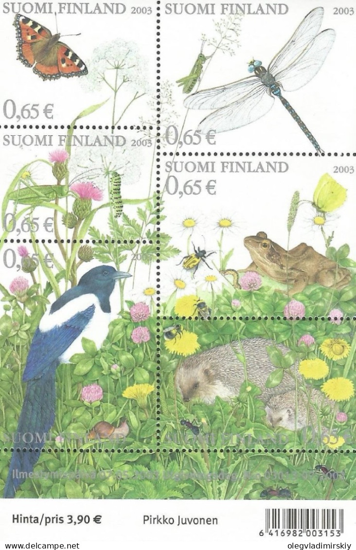 Finland 2003 Meadow Fauna Set Of 6 Stamps In Block Mint - Blocks & Sheetlets