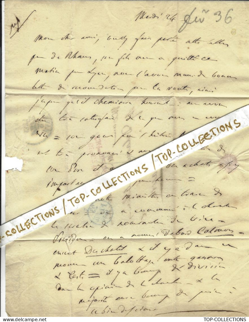 MONARCHIE DE JUILLET BANQUE RESEAUX 1836 LETTRE  Delessert  Chambre Des Députés > Delaroche Le Havre  VOIR HISTORIQUE - Historical Documents