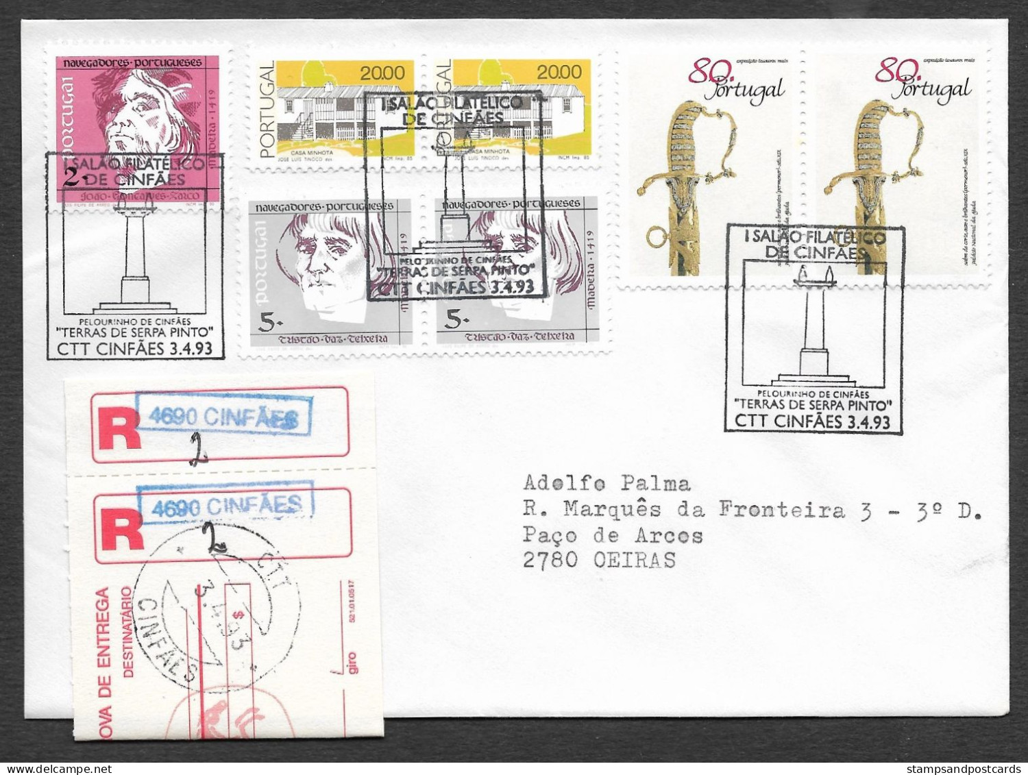 Portugal Lettre Recommandée Cachet Commémoratif Expo Philatélique Cinfães Viseu 1993 R Coverevent Pmk Stamp Expo - Maschinenstempel (Werbestempel)