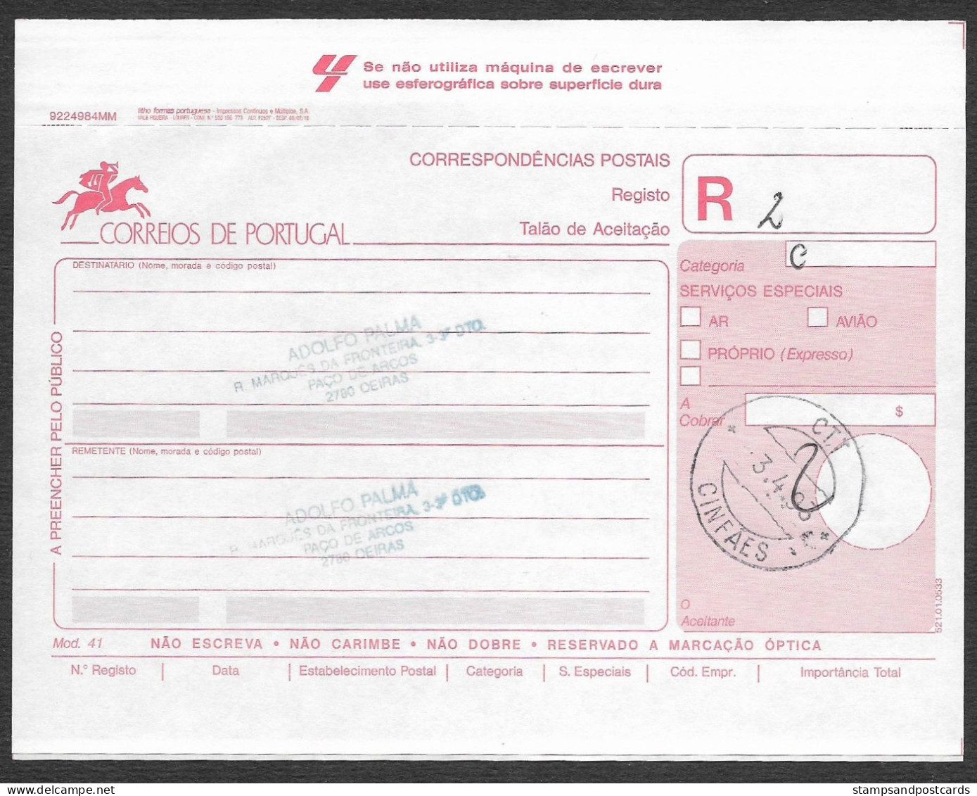 Portugal Lettre Recommandée Cachet Commémoratif Expo Philatélique Cinfães Viseu 1993 R Coverevent Pmk Stamp Expo - Flammes & Oblitérations