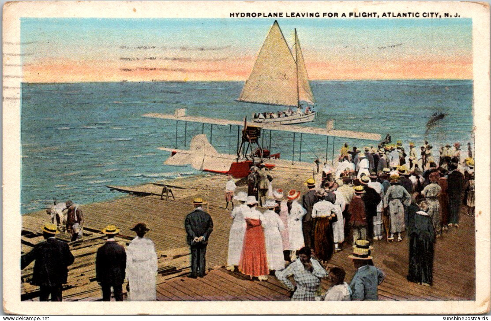 New Jersey Atlantic City Hydroplane Leaving For A Flight 1921 Curteich - Atlantic City