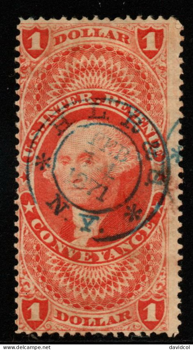 2638D - USA - 1862-1871 - USA REVENUE - SC#:R66c - USED - CONVEYANCE - 1 DOLLAR WASHINGTON - SCV US$24.00 - Fiscali