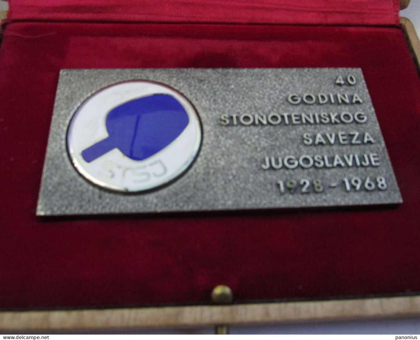 Table Tennis Tischtennis Ping Pong - STSJ Yugoslavia Federation Association, Enamel Plaque / Plakette With Box, Bertoni - Tafeltennis