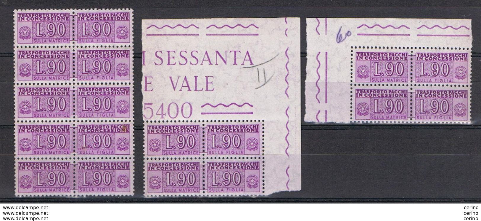 REPUBBLICA:  1955/81  PACCHI  IN  CONCESSIONE  -  £. 90  LILLA  N. -  RIPETUTO  9  VOLTE  -  GOMMA  BICOLORE  - SASS. 11 - Consigned Parcels