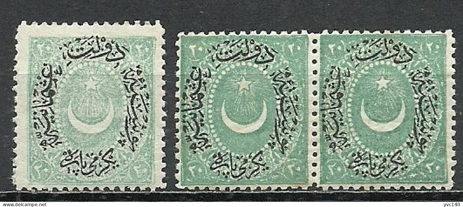 Turkey; 1877 Duloz Stamp 20 P. "Color Variety" (Emerald-Green), Pair - Unused Stamps
