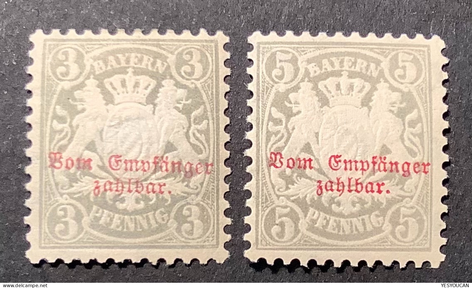 Bayern Portomarken Mi 7-8  TADELLOS & FRISCH 1882-1885 Wz 3, 3Pf+5Pf * (Baviére Bavaria Postage Due Timbre Taxe VF MHOG - Mint