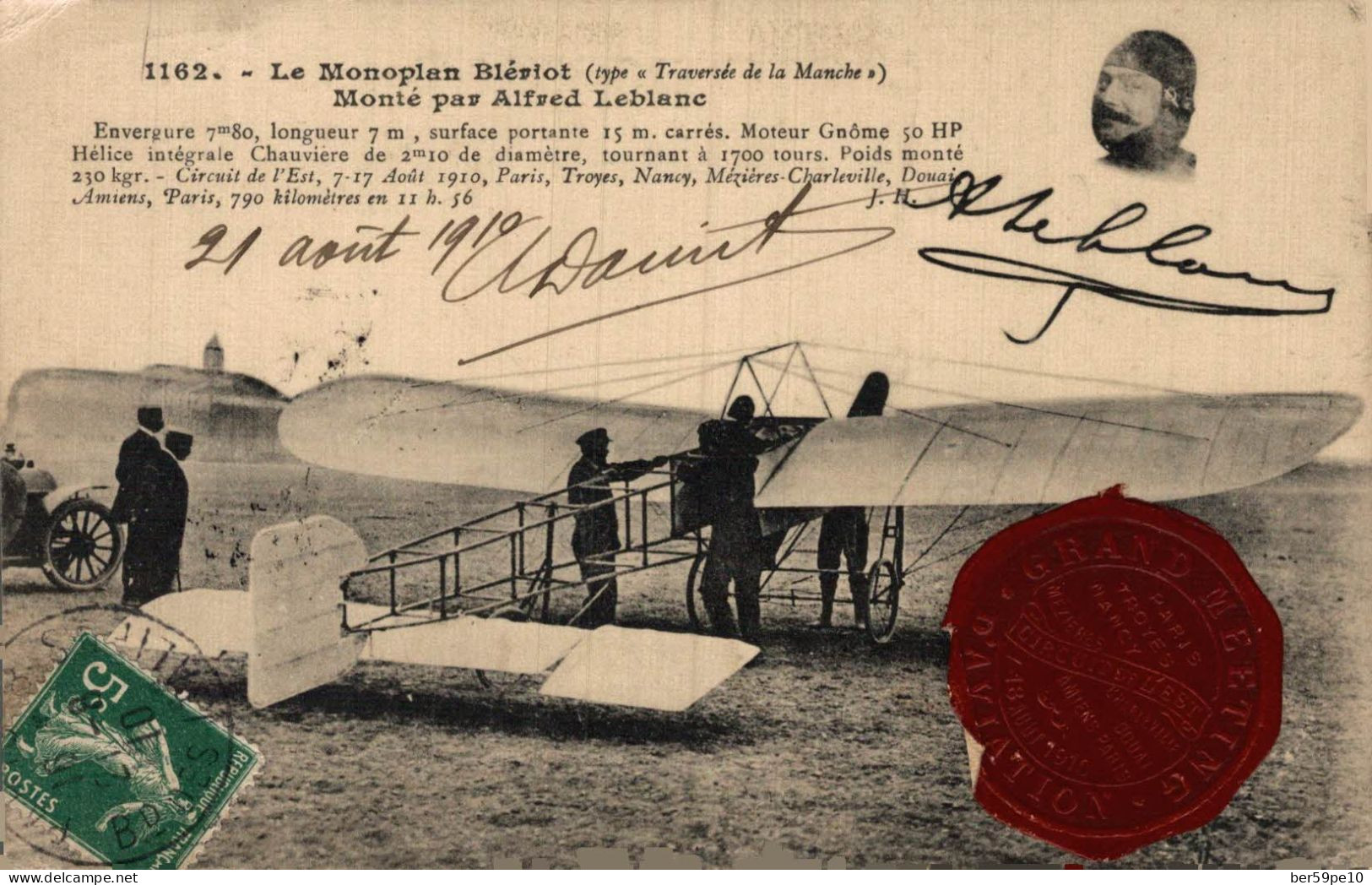 LE MONOPLAN BLERIOT MONTE PAR ALFRED LEBLANC GRAND MEETING 1910 - Aviateurs