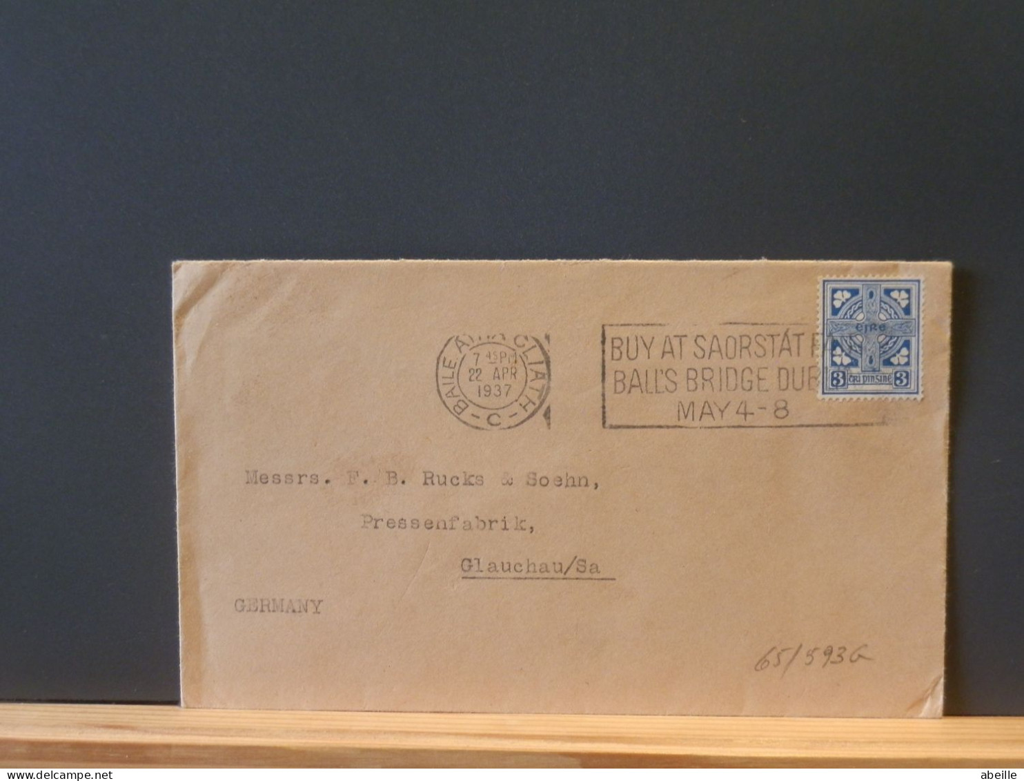 65/593G LETTRE EIRE  1937 TO GERMANY   1937 FLAMME - Briefe U. Dokumente