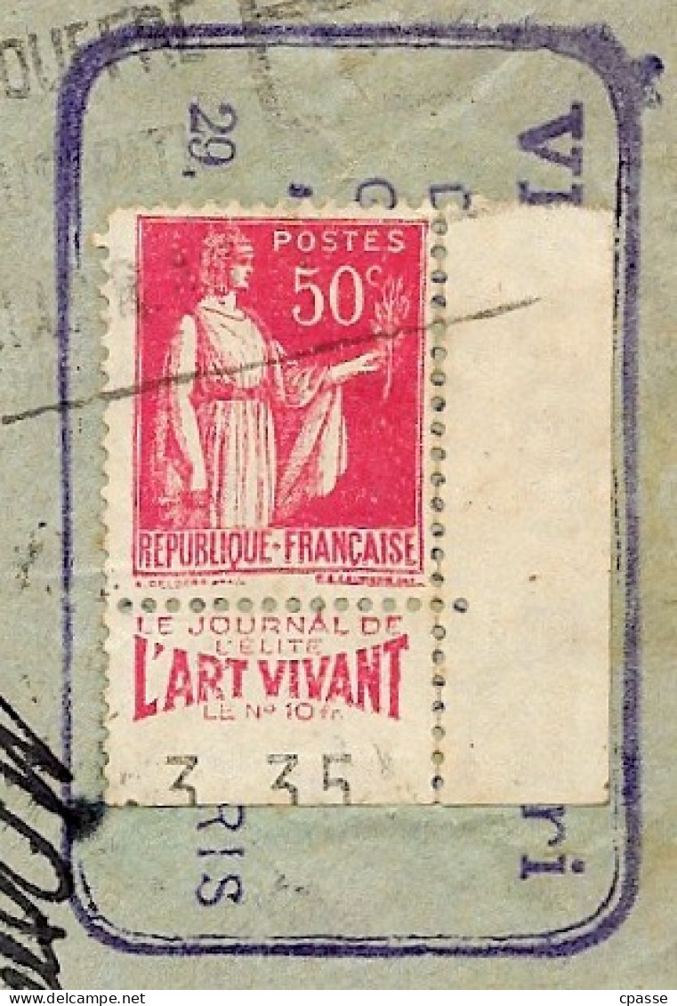 1935 Lettre Paris XVII Type Paix Coin De Feuille Avec Publicité "L'ART VIVANT" Oblitéré Avec Flamme - 1932-39 Paix
