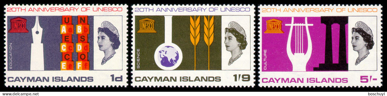 Cayman Islands, 1966, UNESCO, United Nations, MNH, Michel 187-189 - Cayman Islands