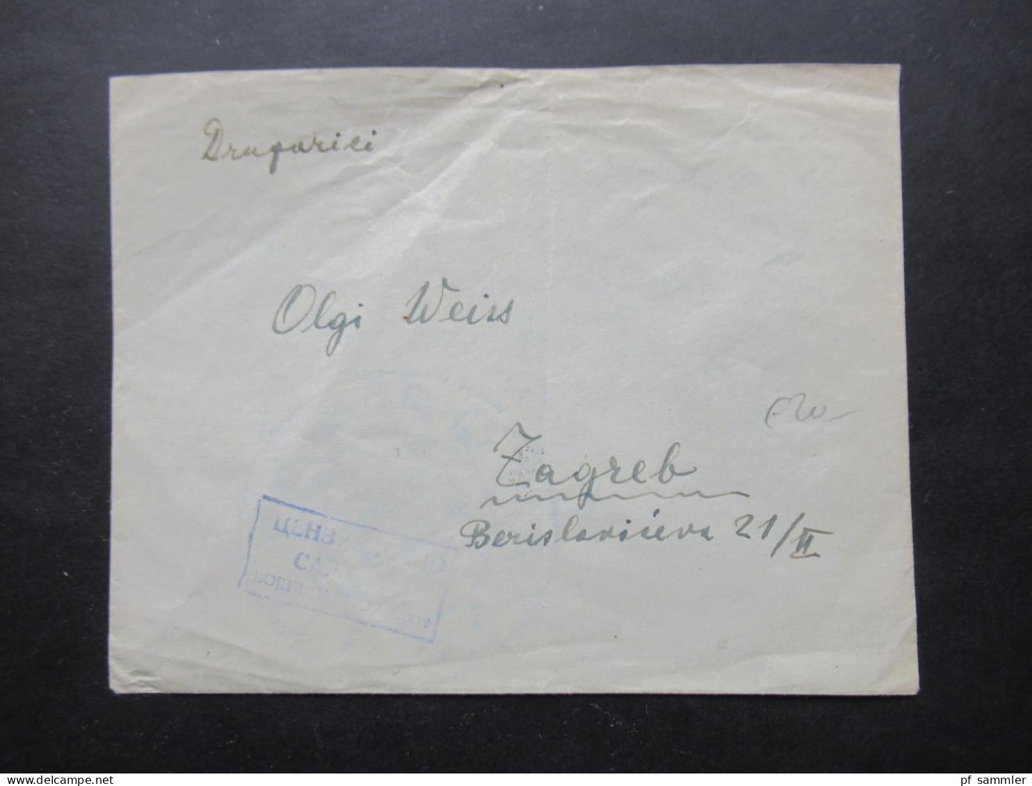 Jugoslawien / Kroatien ?! Markenloser Beleg Mit Blauem Stempel! Cap... / Zensur ?? - Lettres & Documents