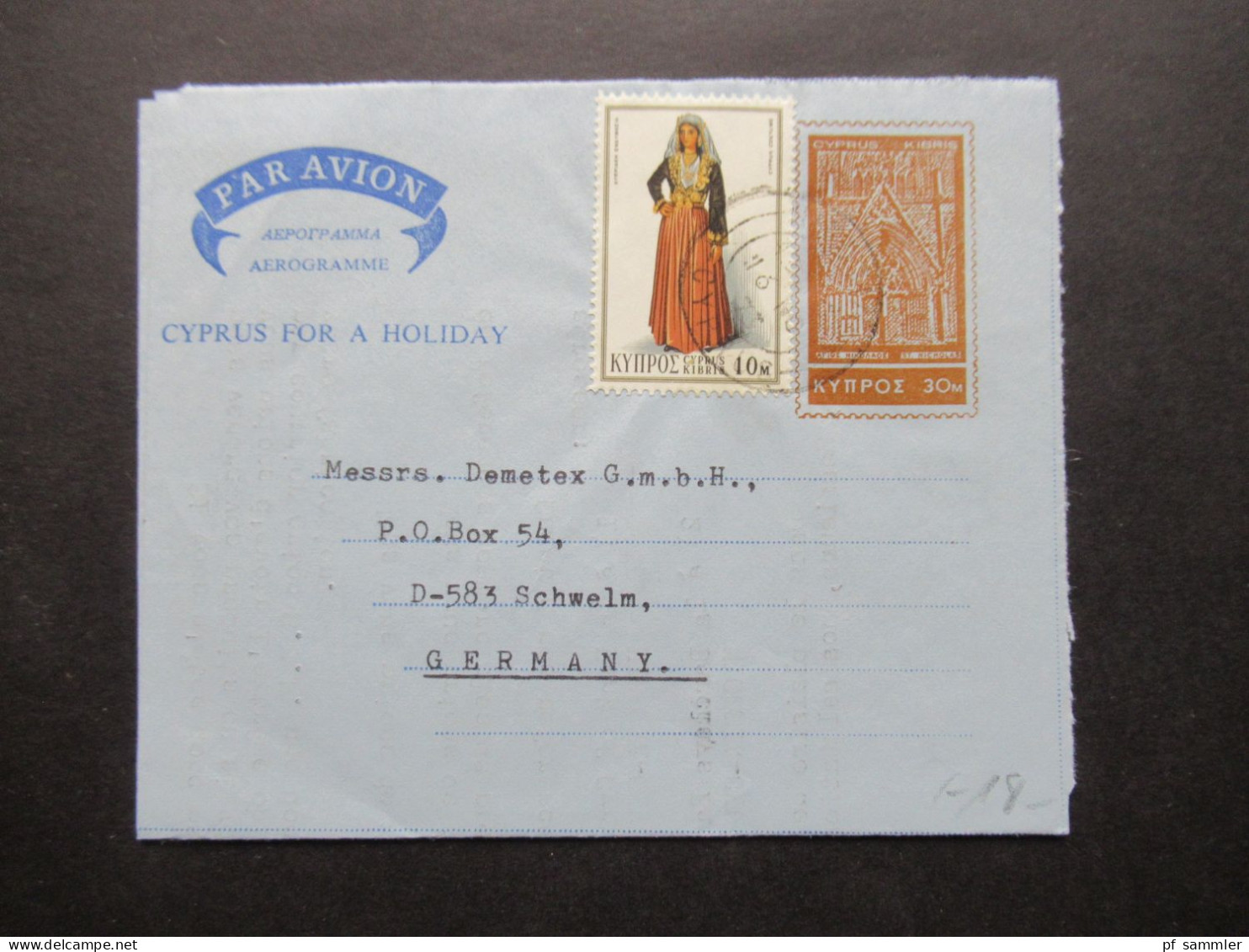 Zypern 1973 Firmenbrief LS Moussoulos Nicosia Aerogramme Luftpostleichtbrief Mit Zusatzfrankatur / Cyprus For A Holiday - Lettres & Documents