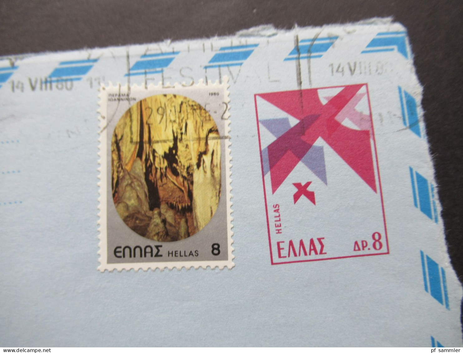 Griechenland 1980 Aerogramme Luftpostleichtbrief Mit Zusatzfrankatur Nach Santa Barbara USA - Enteros Postales