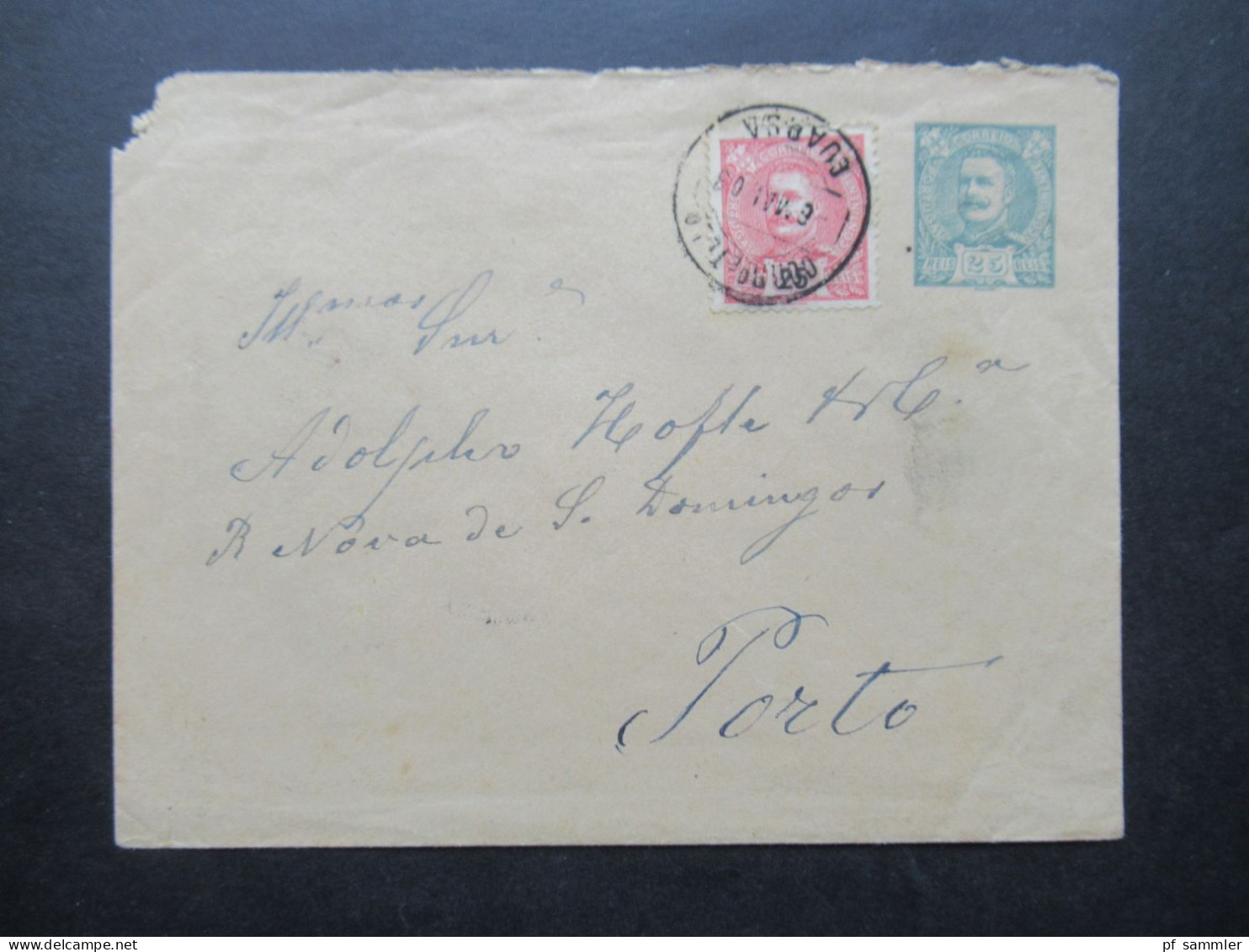 Portugal 1903 Ganzsachen Umschlag 25 Reis Mit Zusatzfrankatur 25 Reis Mit Ank. Stempel - Enteros Postales