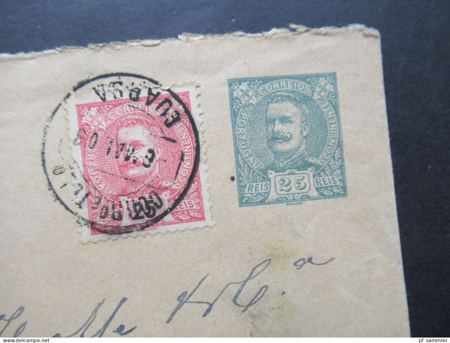 Portugal 1903 Ganzsachen Umschlag 25 Reis Mit Zusatzfrankatur 25 Reis Mit Ank. Stempel - Postwaardestukken